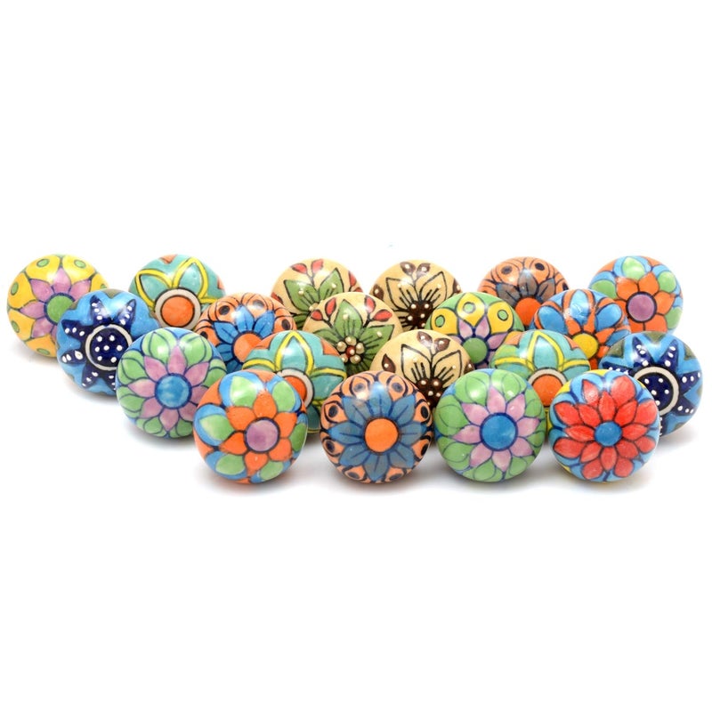 Eleet Assorted Ceramic Cabinet Knobs - Vintage Cabinet Cupboard Door & Drawer Pulls Chrome Hardware (Ceramic Knobs Set of 20, Multicolor) - Image 1